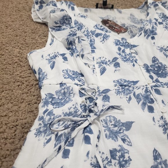 NWT J GLEE Boho Dress Blue/White Floral Knee Length Size L - Picture 13 of 13